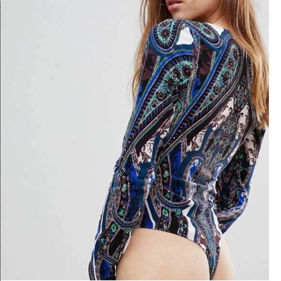 NWT Free People Blue Paisley Pick A Place Bodysuit - Picture 3 of 8